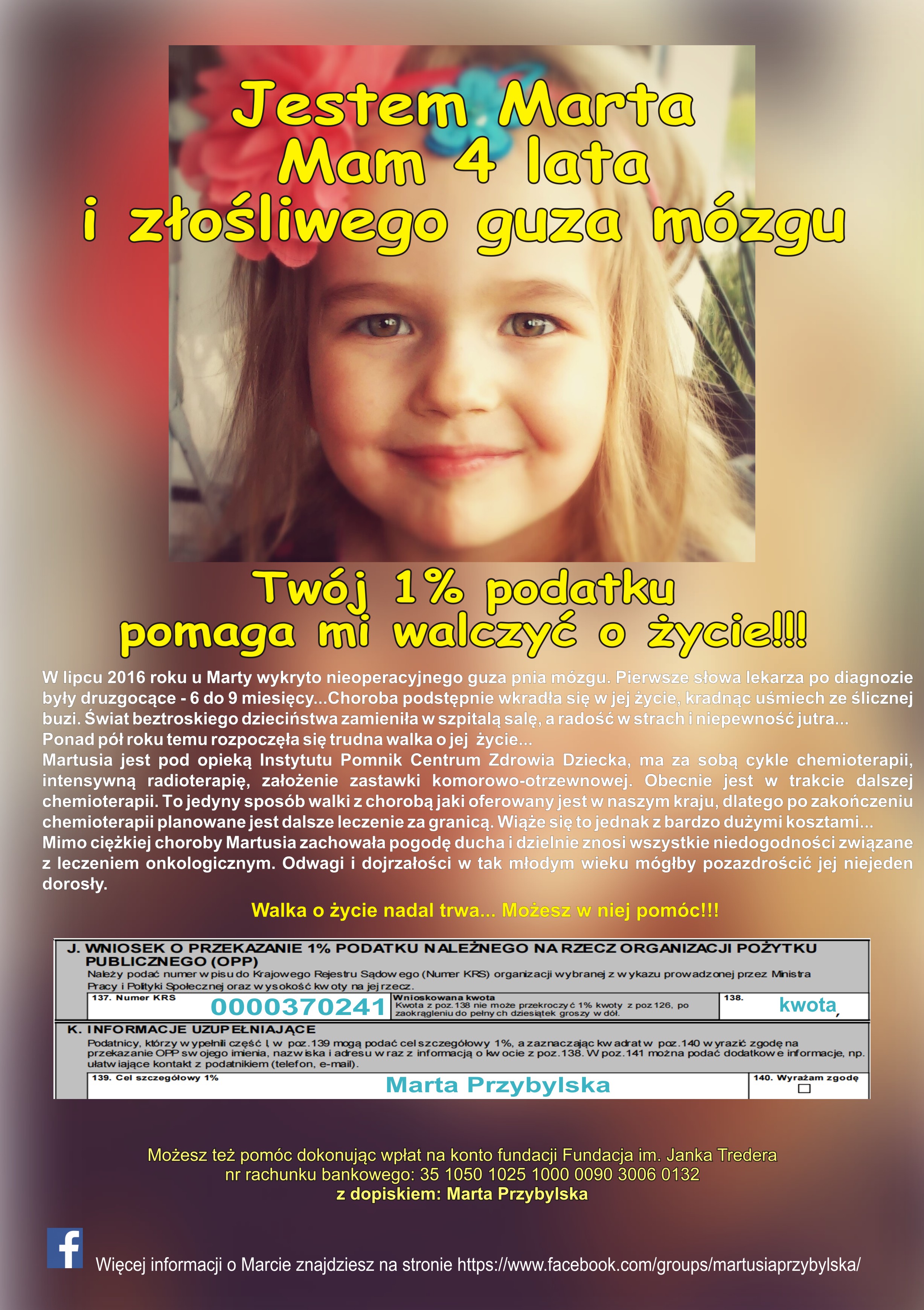 Przekaż 1% podatku i pomóż Marcie Przybylskiej w walce o życie