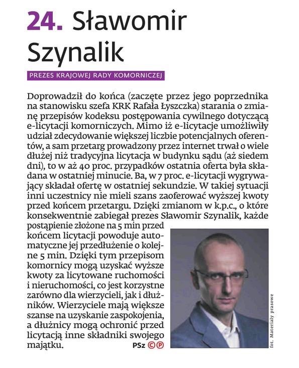 Prezes KRK Sławomir Szynalik w rankingu Dziennika Gazeta Prawna